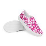 Hot Pink Hawaiian Flowers Men's Slip-On Sneakers | Extremely Stoked® Surf-Style Canvas Shoes