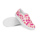 Hot Pink and Orange Hawaiian Flowers Men's Slip-On Sneakers | Extremely Stoked® Surf-Style Canvas Shoes