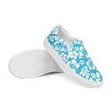 Aqua Blue Hawaiian Flowers Men's Slip-On Sneakers | Extremely Stoked® Surf-Style Canvas Shoes
