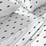 Navy Blue, White & Aqua Blue Surf Bus Sheet Set – Extremely Stoked® Eco Luxe Surfer Bedding Collection