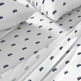 Navy Blue, White & Brown Surf Bus Sheet Set – Extremely Stoked® Eco Luxe Surfer Bedding Collection
