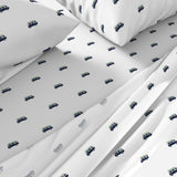 Navy Blue, White & Fresh Green Surf Bus Sheet Set – Extremely Stoked® Eco Luxe Surfer Bedding Collection