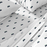 Navy Blue, White & Lime Green Surf Bus Sheet Set – Extremely Stoked® Eco Luxe Surfer Bedding Collection