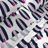 Navy Blue, White and Surfer Girl Pink Classic Surfboards Sheet Set from Surfer Bedding™️ Large Scale - Extremely Stoked