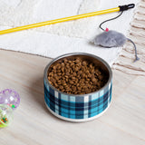 Aqua and Navy Blue Surfer Plaid Pet Bowl – Extremely Stoked® Pets