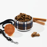 Brown and Navy Blue Surfer Plaid Pet Bowl – Extremely Stoked® Pets