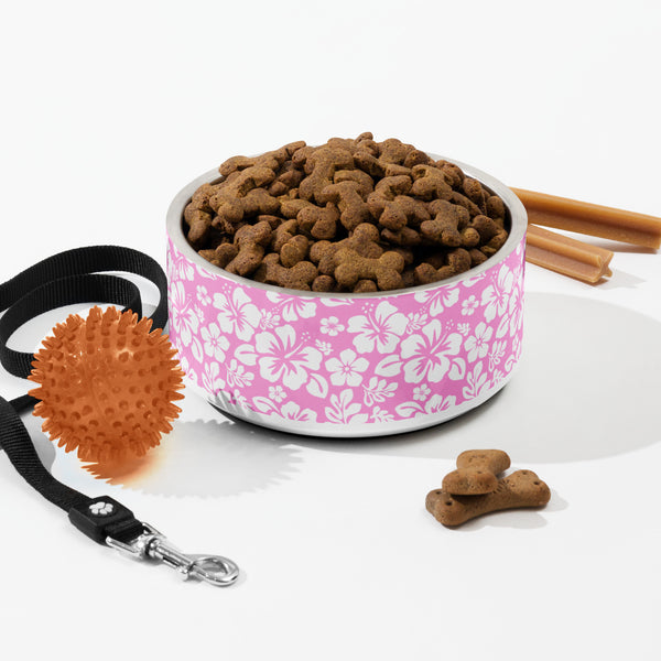 Pink and White Hawaiian Flowers Pet Bowl – Extremely Stoked® Pets