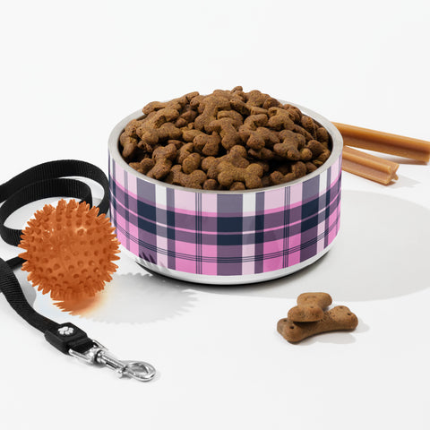 Pink and Navy Blue Surfer Plaid Pet Bowl – Extremely Stoked® Pets