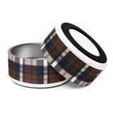 Brown and Navy Blue Surfer Plaid Pet Bowl – Extremely Stoked® Pets