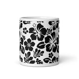 Black and White Hawaiian Flowers Coffee Mug - Extremely Stoked