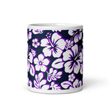 White and Purple Hawaiian Flowers on Navy Blue Coffee Mug - Extremely Stoked