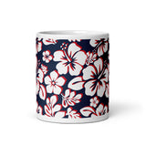 White with Red Hawaiian Flowers on Navy Blue Coffee Mug - Extremely Stoked