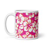 White and Orange Hawaiian Flowers on Hot Pink Coffee Mug - Extremely Stoked