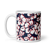 White with Red Hawaiian Flowers on Navy Blue Coffee Mug - Extremely Stoked