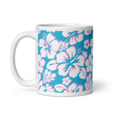 White and Pink Hawaiian Flowers on Aqua Blue Coffee Mug - Extremely Stoked