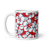 White and Aqua Blue Hawaiian Flowers on Red Coffee Mug - Extremely Stoked