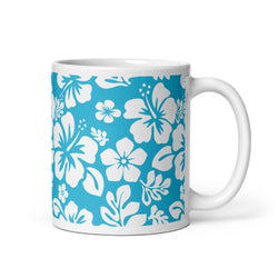 White and Aqua Blue Hawaiian Flowers Coffee Mug