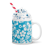 White and Aqua Blue Hawaiian Flowers Coffee Mug - Extremely Stoked