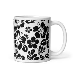 Black and White Hawaiian Flowers Coffee Mug - Extremely Stoked