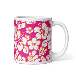 White and Orange Hawaiian Flowers on Hot Pink Coffee Mug - Extremely Stoked