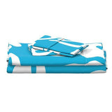 White Hawaiian Flowers on Aqua Ocean Blue Sheet Set from Surfer Bedding™️ Large Scale - Extremely Stoked