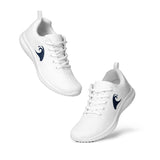 Women’s White Athleisure Sneakers with Navy Blue Epic Wave Logo – Extremely Stoked® Surf Style Shoes