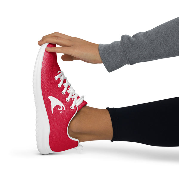 Women’s Red Athleisure Sneakers with White Epic Wave Logo – Extremely Stoked® Surf Style Shoes