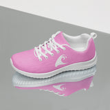 Women’s Pink Athleisure Sneakers with White Epic Wave Logo – Extremely Stoked® Surf Style Shoes