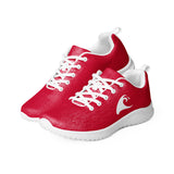 Women’s Red Athleisure Sneakers with White Epic Wave Logo – Extremely Stoked® Surf Style Shoes