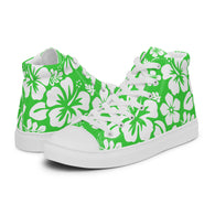 Women's Lime Green and White Hawaiian Print High Top Canvas Shoes