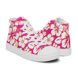 Women's Hot Pink, White and Orange Hawaiian Print  High Top Canvas Shoes
