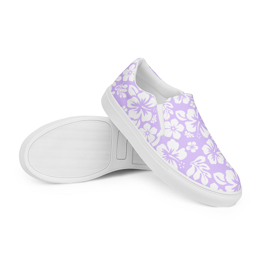 Lavender Hawaiian Flowers Women s Slip On Canvas Shoes Extremely Stoked