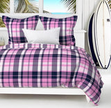 Preppy Surfer Navy Blue and Pink Plaid Duvet Cover