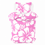 Pink & White Hawaiian Flowers Duvet Cover – Large Scale – Extremely Stoked® Eco Luxe Beach Bedding