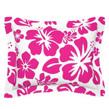 Hot Pink on White Hawaiian Hibiscus Flowers Pillow Sham - Extremely Stoked