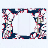 White with Red Hawaiian Flowers on Navy Blue Placemats - Extremely Stoked