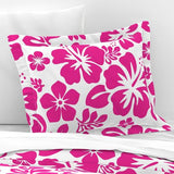 Hot Pink on White Hawaiian Hibiscus Flowers Pillow Sham - Extremely Stoked