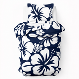 Navy Blue & White Hawaiian Flowers Duvet Cover – Large Scale – Extremely Stoked® Eco Luxe Beach Bedding