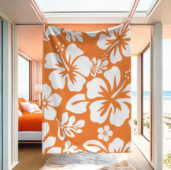 Orange and White Hawaiian Flowers Minky Throw Blanket