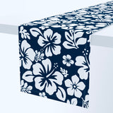 White Hawaiian Flowers on Navy Blue Table Runner - Extremely Stoked