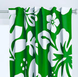 White Hawaiian Flowers on Fresh Green Window Curtains - Extremely Stoked