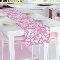 White Hawaiian Flowers on Soft Pink Table Runner - Extremely Stoked