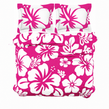 Hot Pink & White Hawaiian Flowers Duvet Cover – Large Scale – Extremely Stoked® Eco Luxe Beach Bedding