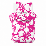 Hot Pink & White Hawaiian Flowers Duvet Cover – Large Scale – Extremely Stoked® Eco Luxe Beach Bedding