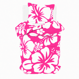 Hot Pink & White Hawaiian Flowers Duvet Cover – Large Scale – Extremely Stoked® Eco Luxe Beach Bedding