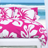 Hot Pink & White Hawaiian Flowers Duvet Cover – Large Scale – Extremely Stoked® Eco Luxe Beach Bedding