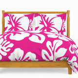 Hot Pink & White Hawaiian Flowers Duvet Cover – Large Scale – Extremely Stoked® Eco Luxe Beach Bedding