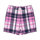 Men's Pink and Navy Blue Plaid Board Shorts | Extremely Stoked® Swimwear