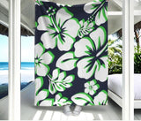 Navy Blue, Lime Green and White Hibiscus and Hawaiian Flowers Minky Throw Blanket