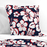 Navy Blue, Red and White Hawaiian Hibiscus Flowers Euro Pillow Sham - Extremely Stoked